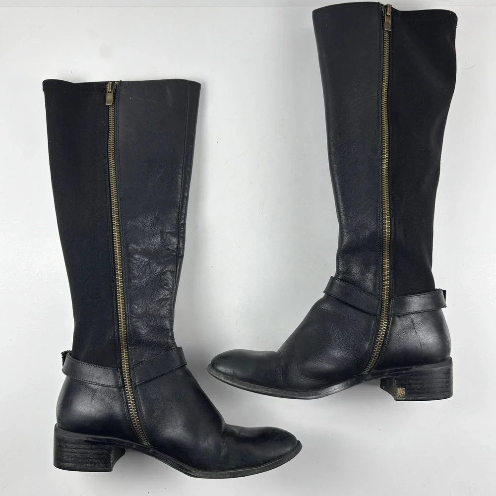 14th & Union Riding Boots Women 6.5 Black Leather Stretch Harness Moto Streewear